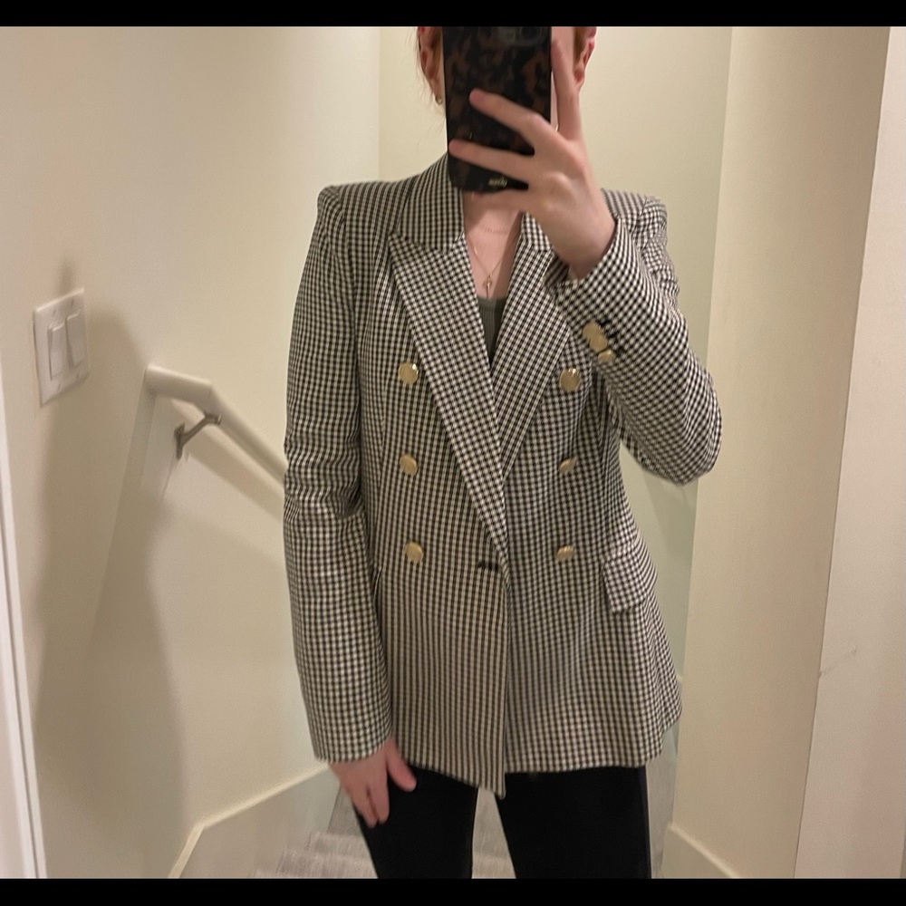 Zara Black & White Houndstooth Double-Breasted Blazer